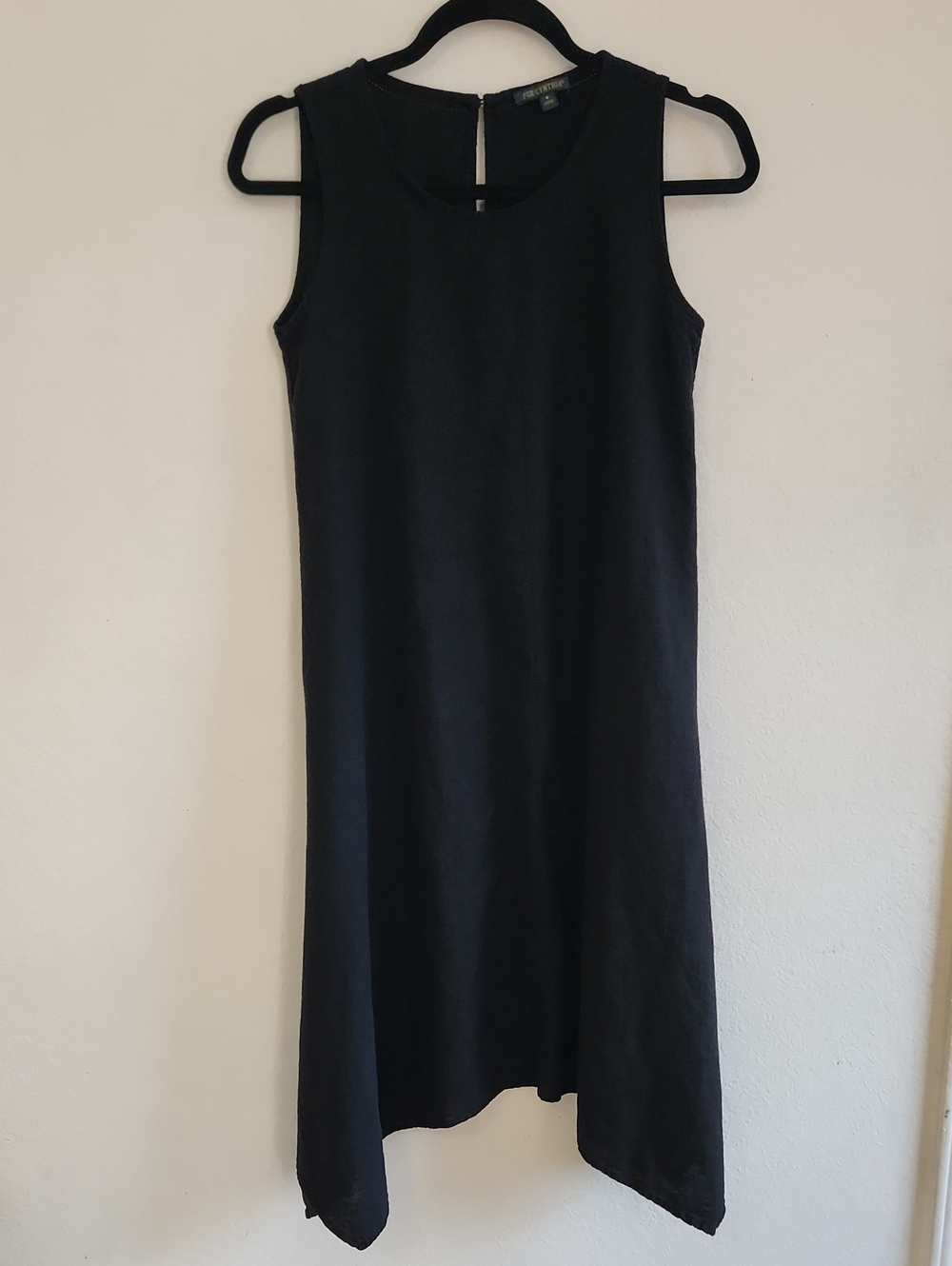 Minimalist Casual Black Linen Blend Sleeveless Handkerchief Hem Shift Dress S